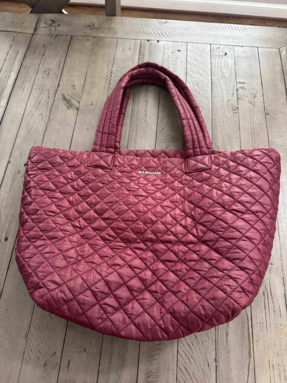 MZ Wallace Quilted Nylon Metro Tote Deluxe Puffer Bag Burgundy Red